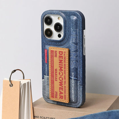 ヴィンテージデニム調フェイクレザースタンド一体型スマホケース