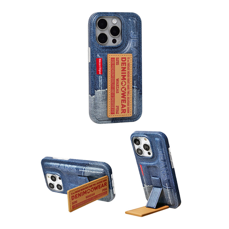 ヴィンテージデニム調フェイクレザースタンド一体型スマホケース