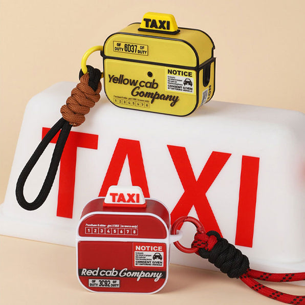 Taxi-themed two-piece AirPods case with hand strap (2 colors available)