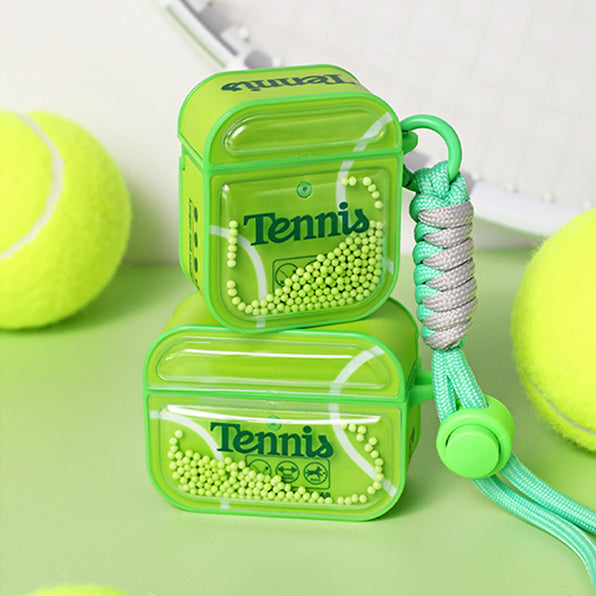 AirPods Case with Tennis Motif, Floating Beads, and Hand Strap