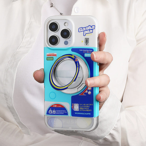 ガチャガチャマシンモチーフ回転式スタンド一体型スマホケース