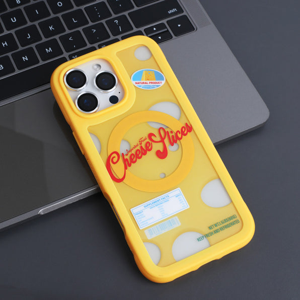Matte finish magnetic phone case with cheese motif design