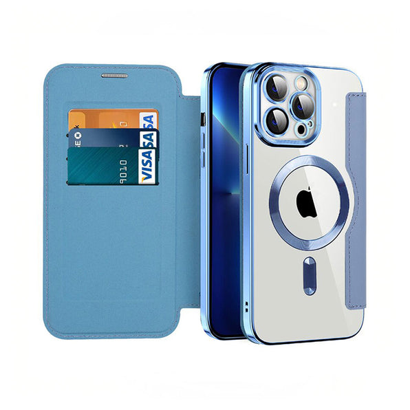 PU Leather x Transparent Case Wallet & Stand Function Magnetic Flip Phone Case