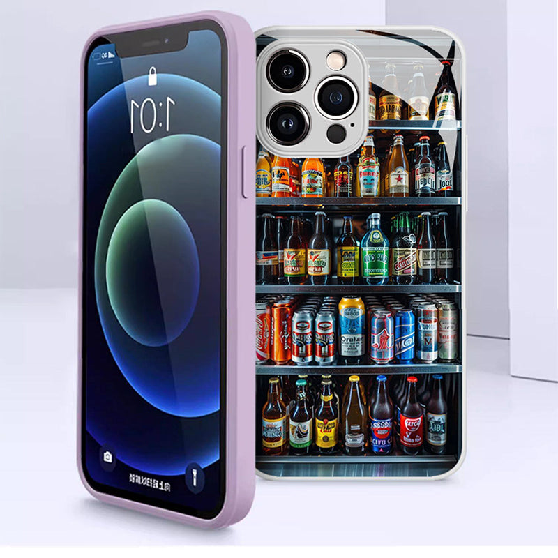 ドリンク冷蔵庫風 リアル iPhone ケース ライフスタイル 多機種展示 フルカバー 耐衝撃 おもしろ インパクト 強化ガラス おしゃれ カラフル