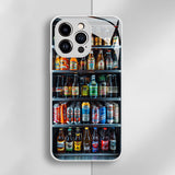 ドリンク冷蔵庫風 リアル写真 iPhone ケース シルバー 白系 フルカバー カメラ保護 耐衝撃 おもしろ ユニーク 多角度展示 強化ガラス TPC 全23機種対応