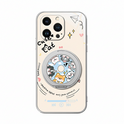 音楽ペットモチーフ回転マグネットスタンド付きマットスマホケース
