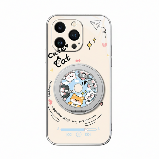 音楽ペットモチーフ回転マグネットスタンド付きマットスマホケース