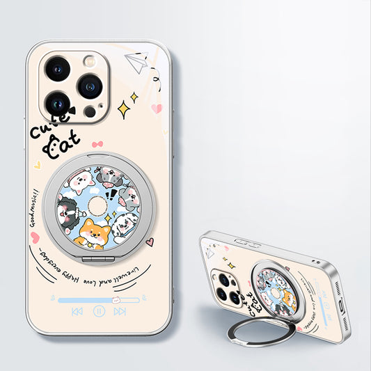 音楽ペットモチーフ回転マグネットスタンド付きマットスマホケース
