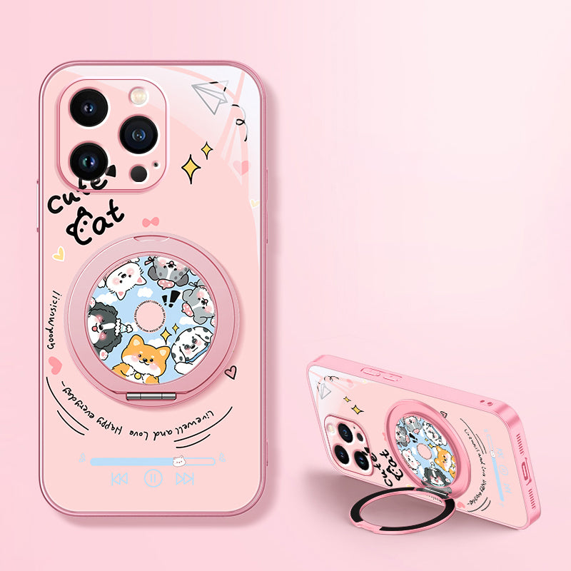 音楽ペットモチーフ回転マグネットスタンド付きマットスマホケース