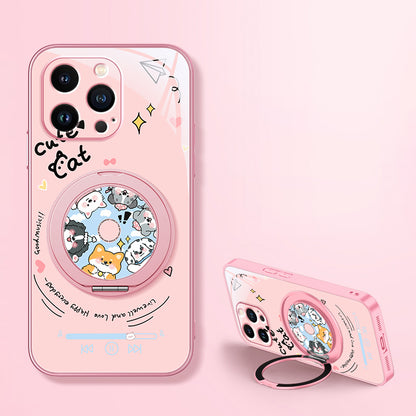 音楽ペットモチーフ回転マグネットスタンド付きマットスマホケース