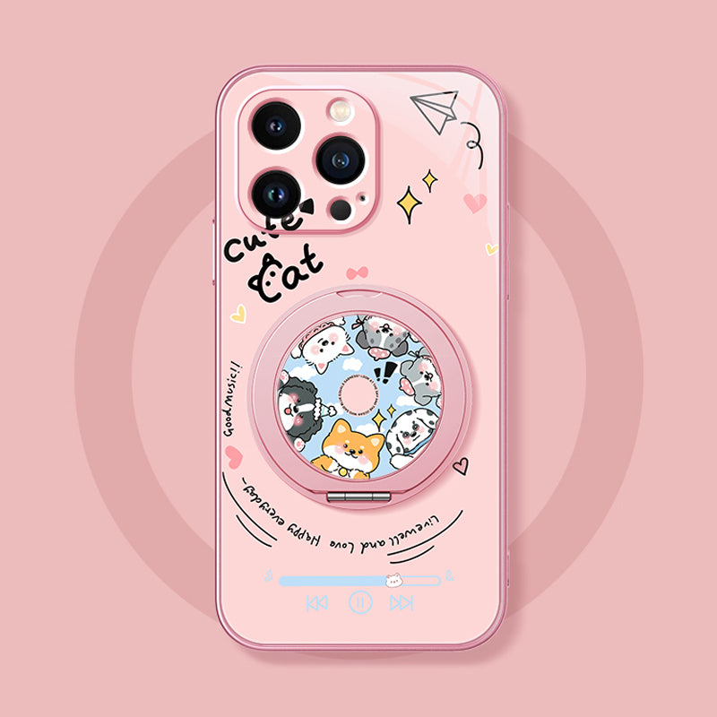 音楽ペットモチーフ回転マグネットスタンド付きマットスマホケース