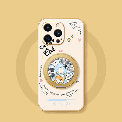 音楽ペットモチーフ回転マグネットスタンド付きマットスマホケース