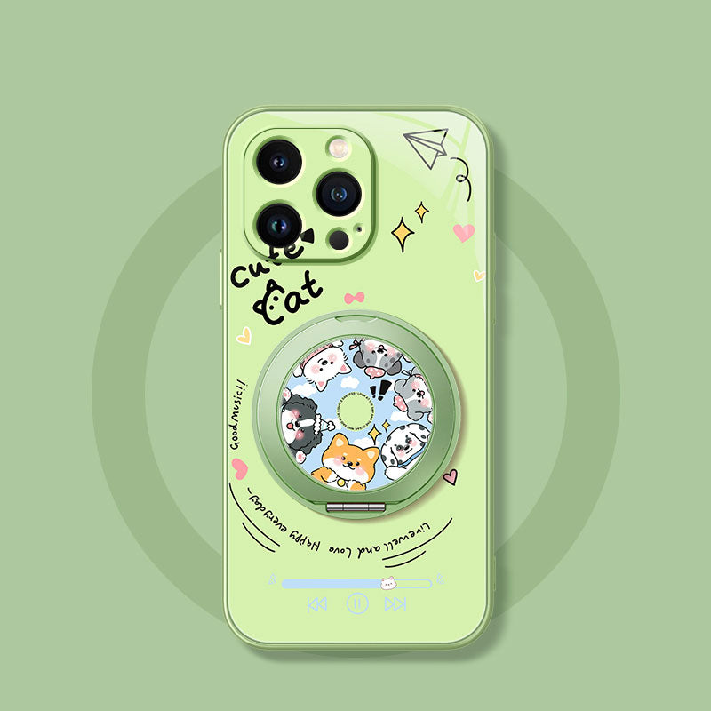 音楽ペットモチーフ回転マグネットスタンド付きマットスマホケース