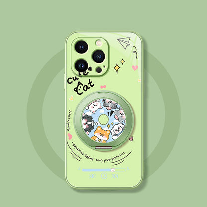 音楽ペットモチーフ回転マグネットスタンド付きマットスマホケース