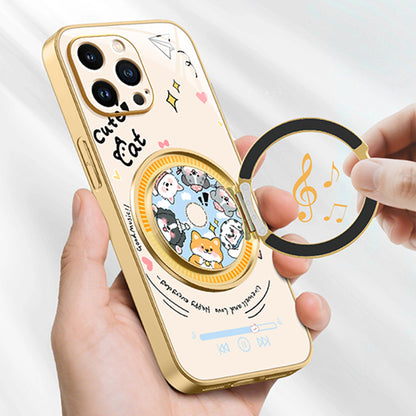 音楽ペットモチーフ回転マグネットスタンド付きマットスマホケース