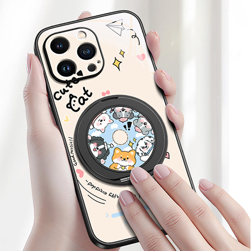 音楽ペットモチーフ回転マグネットスタンド付きマットスマホケース