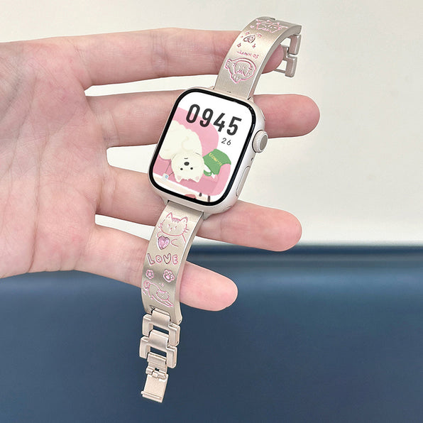 Apple Watch Band Metal Cat Bracelet Rhinestone Compatible with Series 1-12/Ultra