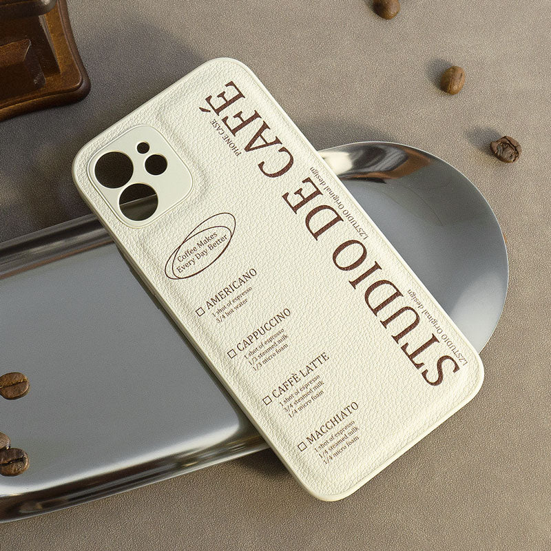 スタイリッシュコーヒーテーマエアバッグ式スタンド付きPUスマホケース