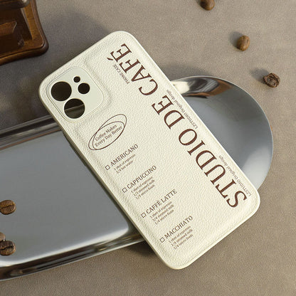 スタイリッシュコーヒーテーマエアバッグ式スタンド付きPUスマホケース
