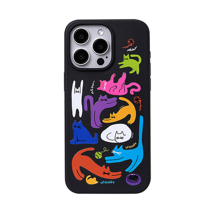 カラフル猫イラスト生分解性素材スマホケース