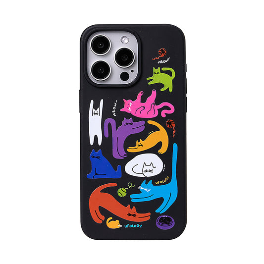 カラフル猫イラスト生分解性素材スマホケース