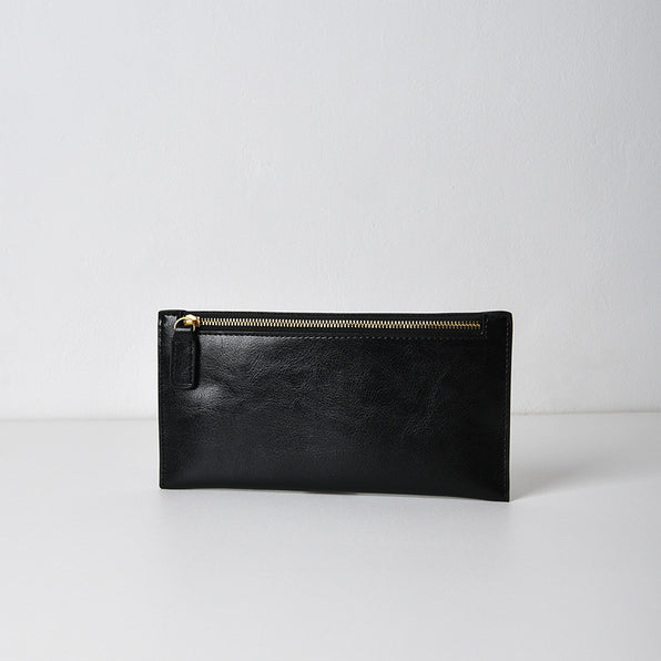 Genuine Leather Slim Long Wallet Zipper Large Capacity