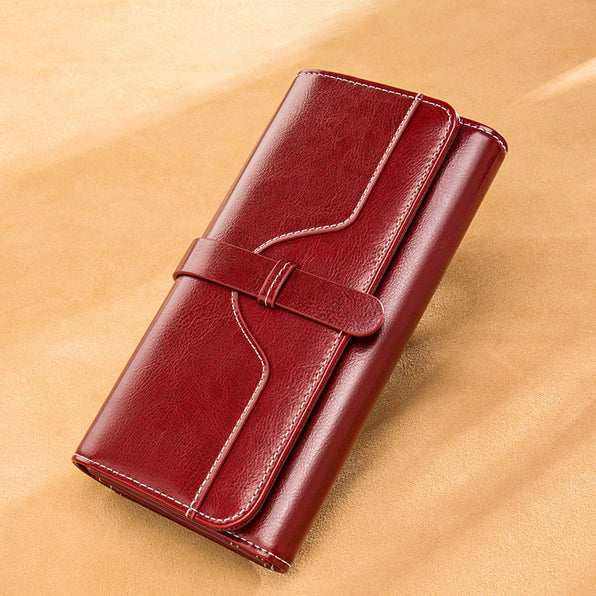 Genuine Leather Women's Long Wallet RFID Large Capacity 6 Colors
