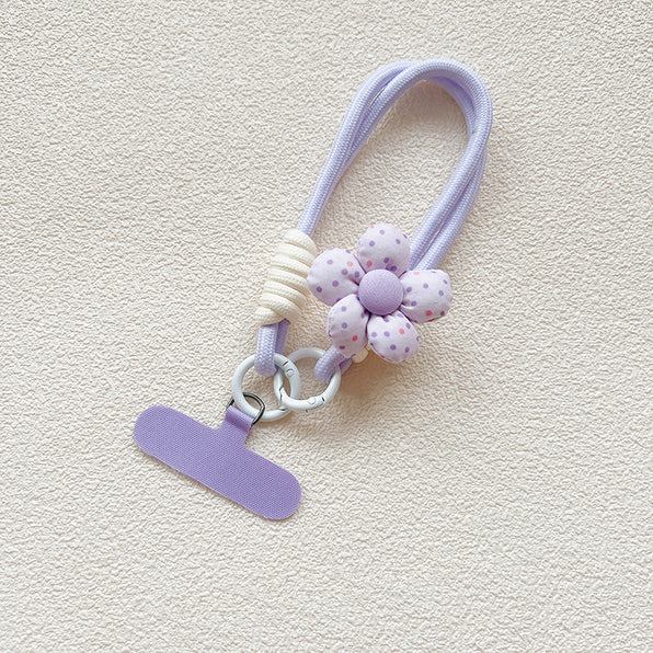 Woven flower motif short phone strap