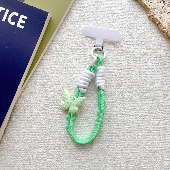 Braided phone strap with butterfly charm, short length