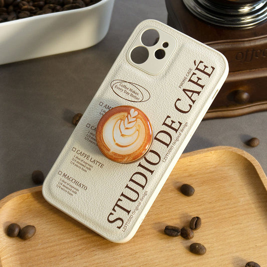 スタイリッシュコーヒーテーマエアバッグ式スタンド付きPUスマホケース
