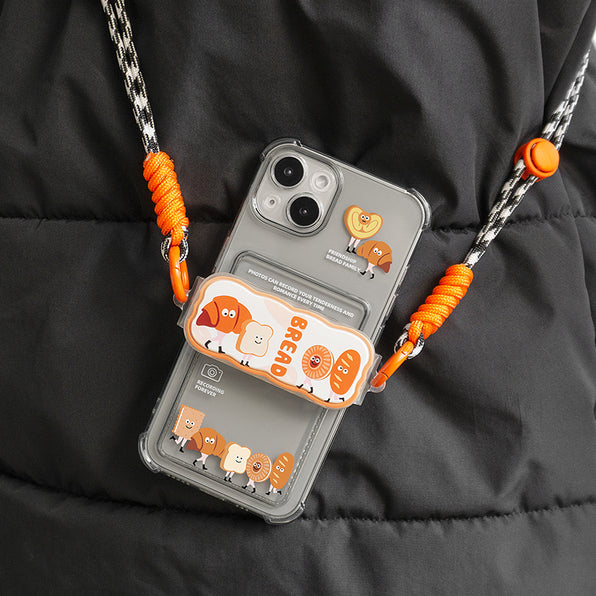 Cartoon Bread Pattern Card Pocket & Strap Smoke Clear Smartphone Case