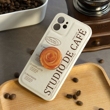 スタイリッシュコーヒーテーマエアバッグ式スタンド付きPUスマホケース
