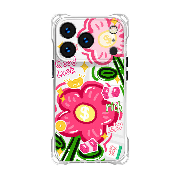 Flower Coin Motif iPhone Case - Square, Shockproof, Strap Compatible