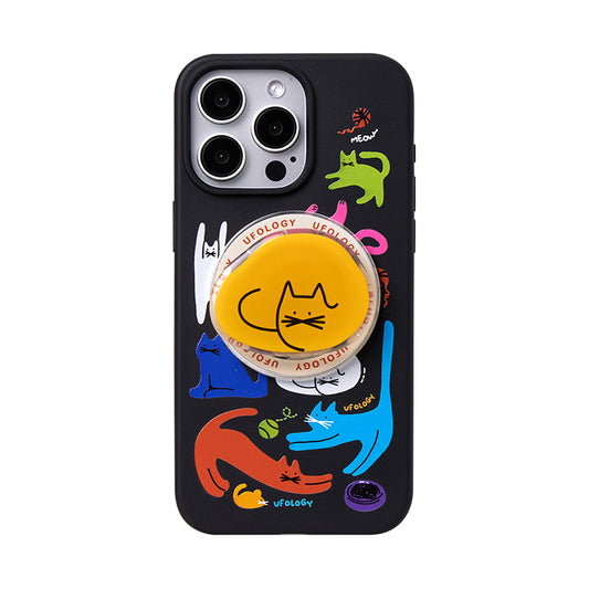 カラフル猫イラスト生分解性素材マグネット式スマホケース