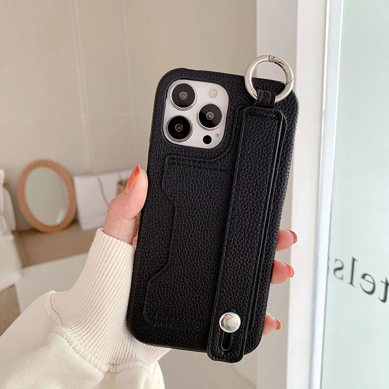 カード収納付きiPhoneケース｜手首ストラップ×レザー