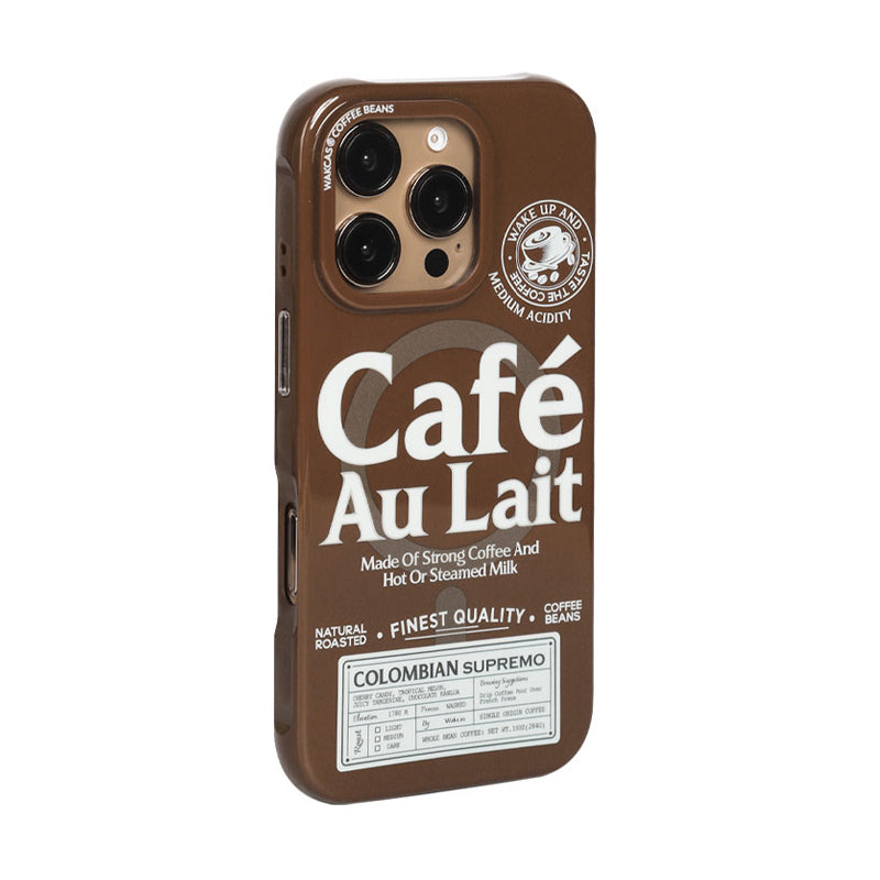 レトロ個性派コーヒーテーマブラウンマグネット式スマホケース