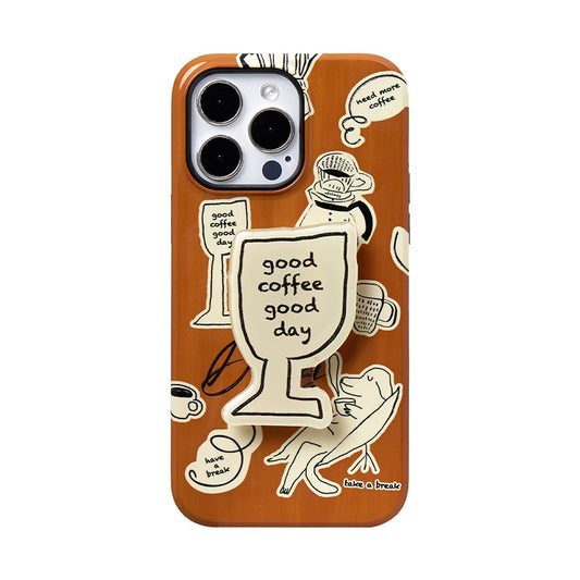 コーヒーイラストデザイン韓国風フィルム二重構造スマホケース
