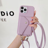 日韓風カード収納 斜め掛け荔枝柄レザーiPhoneケース