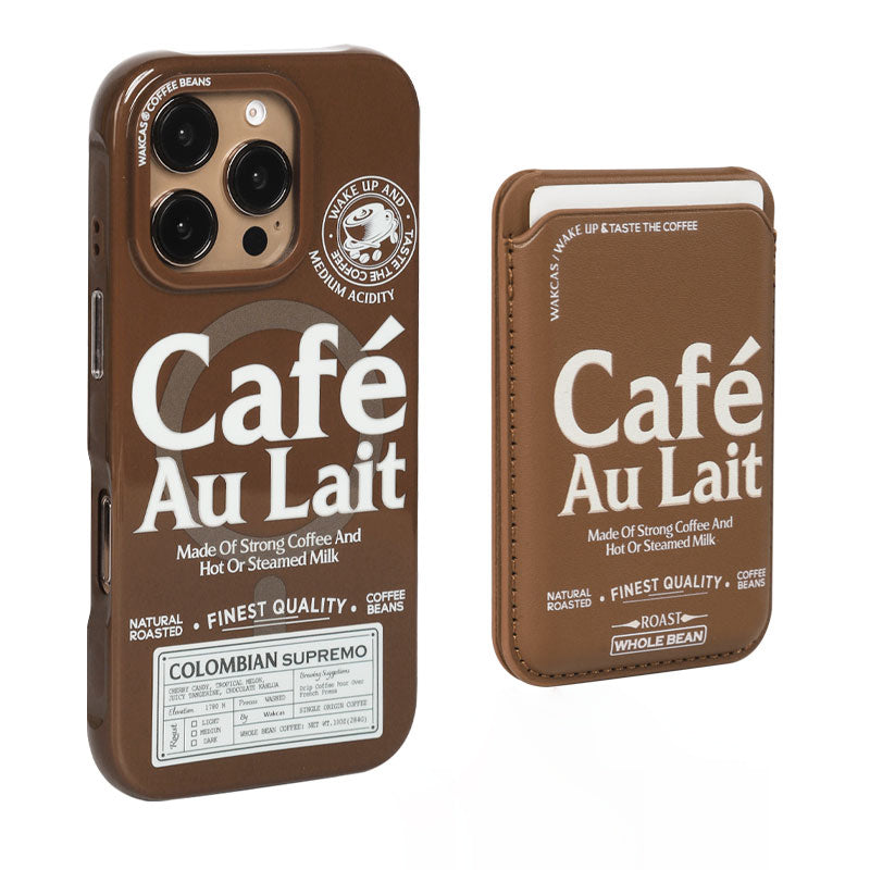 レトロ個性派コーヒーテーマブラウンマグネット式スマホケース