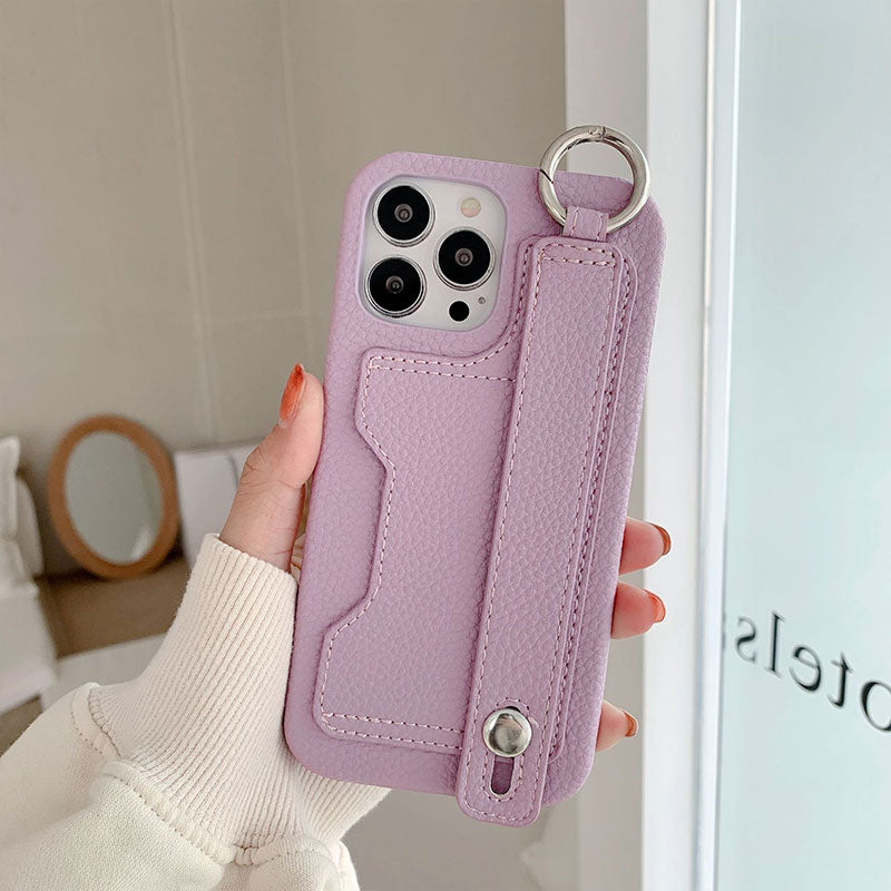 カード収納付きiPhoneケース｜手首ストラップ×レザー