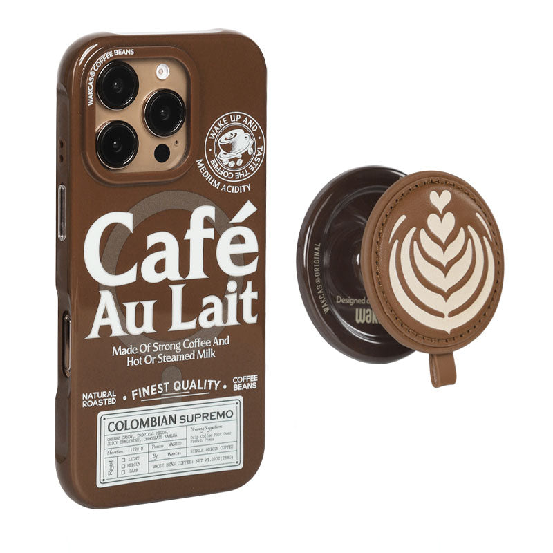 レトロ個性派コーヒーテーマブラウンマグネット式スマホケース