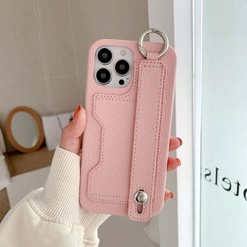 カード収納付きiPhoneケース｜手首ストラップ×レザー