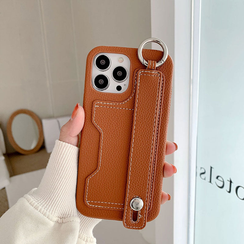 カード収納付きiPhoneケース｜手首ストラップ×レザー