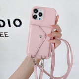 日韓風カード収納 斜め掛け荔枝柄レザーiPhoneケース