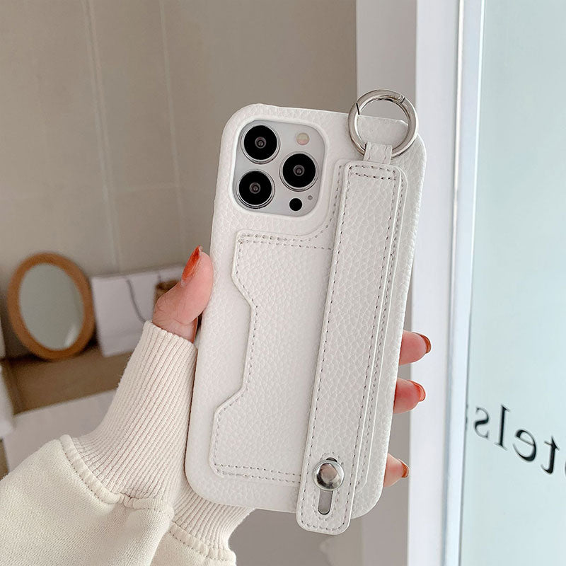 カード収納付きiPhoneケース｜手首ストラップ×レザー