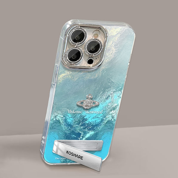 Glacier Blue 3D Planet iPhone Case with Stand