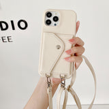 日韓風カード収納 斜め掛け荔枝柄レザーiPhoneケース