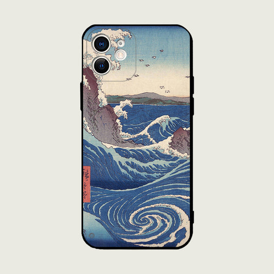 「浮世絵シリーズ」神奈川沖浪裏iPhoneケース浮世絵スマホケース(ブラック)