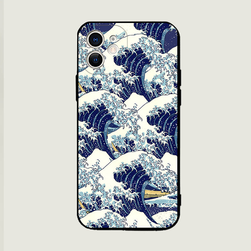 「浮世絵シリーズ」神奈川沖浪裏iPhoneケース浮世絵スマホケース(ブラック)