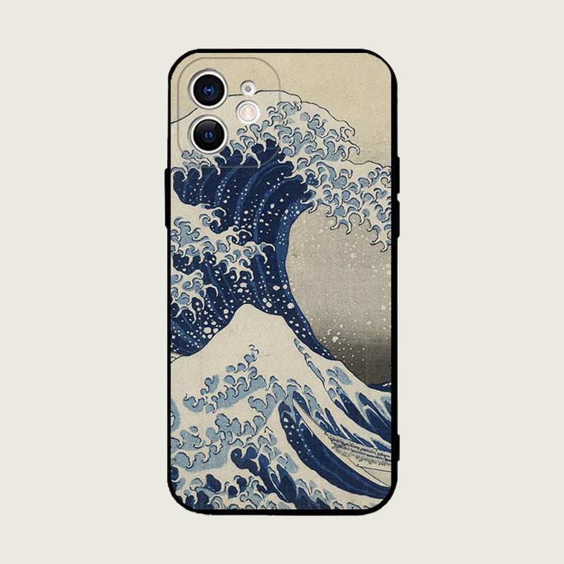 「浮世絵シリーズ」神奈川沖浪裏iPhoneケース浮世絵スマホケース(ブラック)